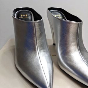 Marc Jacob Harlie Silver Mules Pointy Toe High Heel Silver Leather Size 7